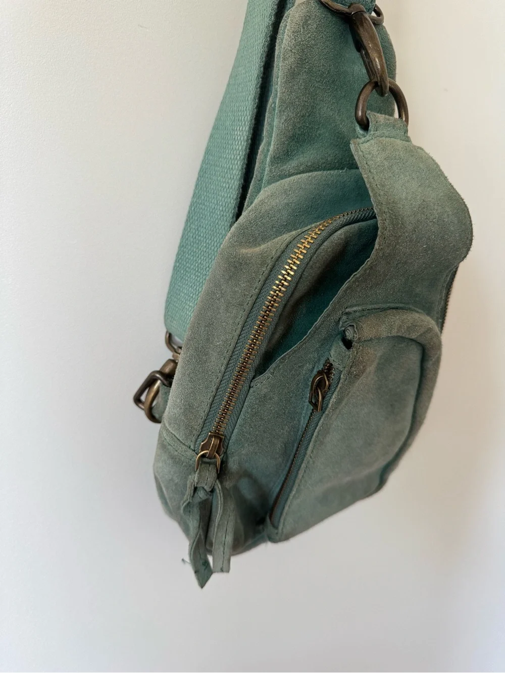 Free People Hudson Suede Sling Bag Teal Leather Crossbody Boho